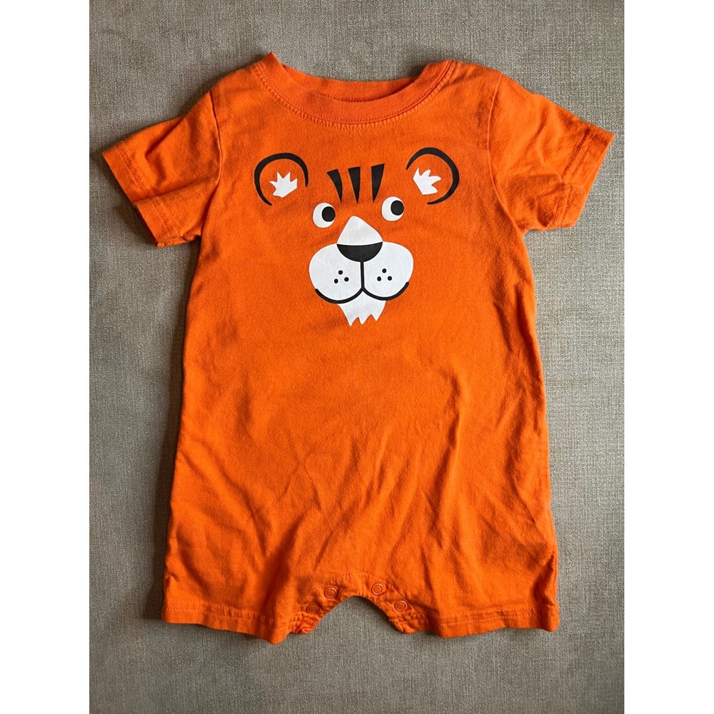 Carters Baby Boy Orange Tiger Graphic Short Sleeve Romper 12 Months RN 35623